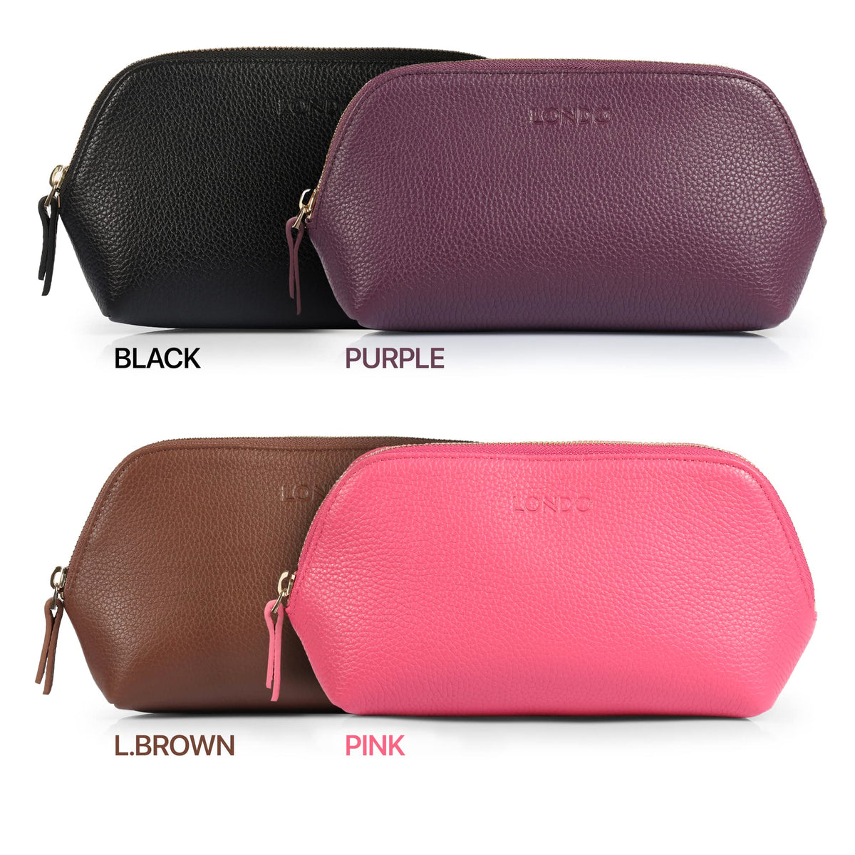Londo Genuine Leather Makeup Bag in purple with cosmetics inside