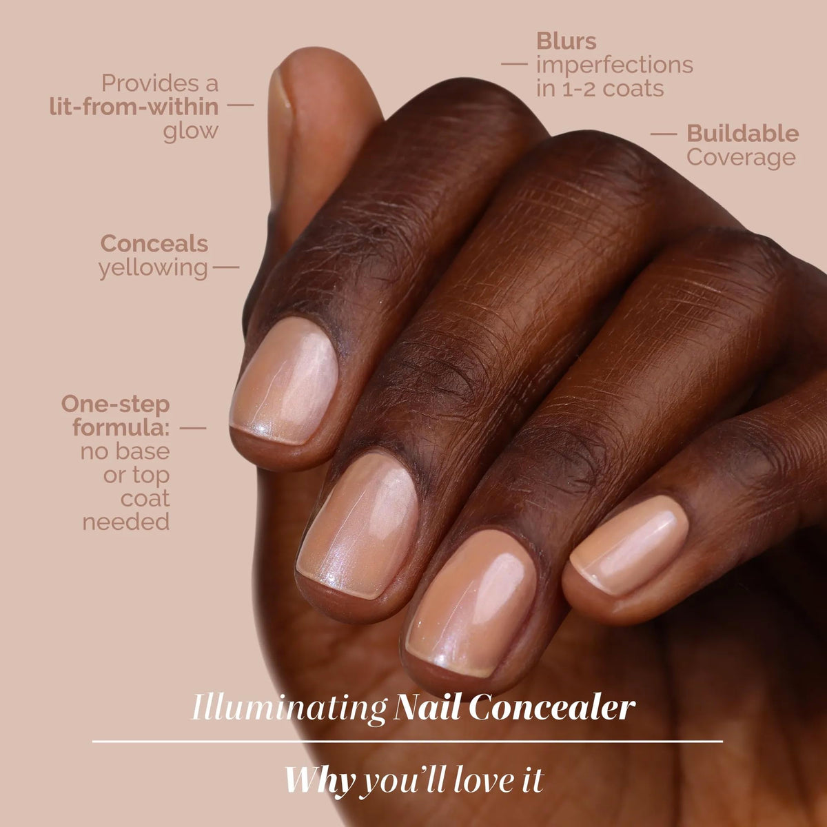 LONDONTOWN kur Illuminating Nail Concealer in Bare applied on nails