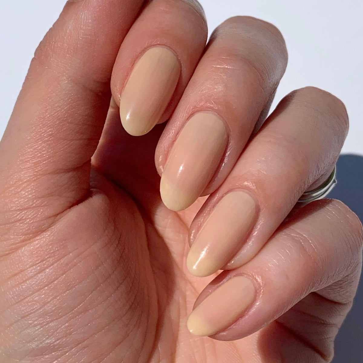 LONDONTOWN kur Perfecting Nail Veil Alabaster Tint applied on nails