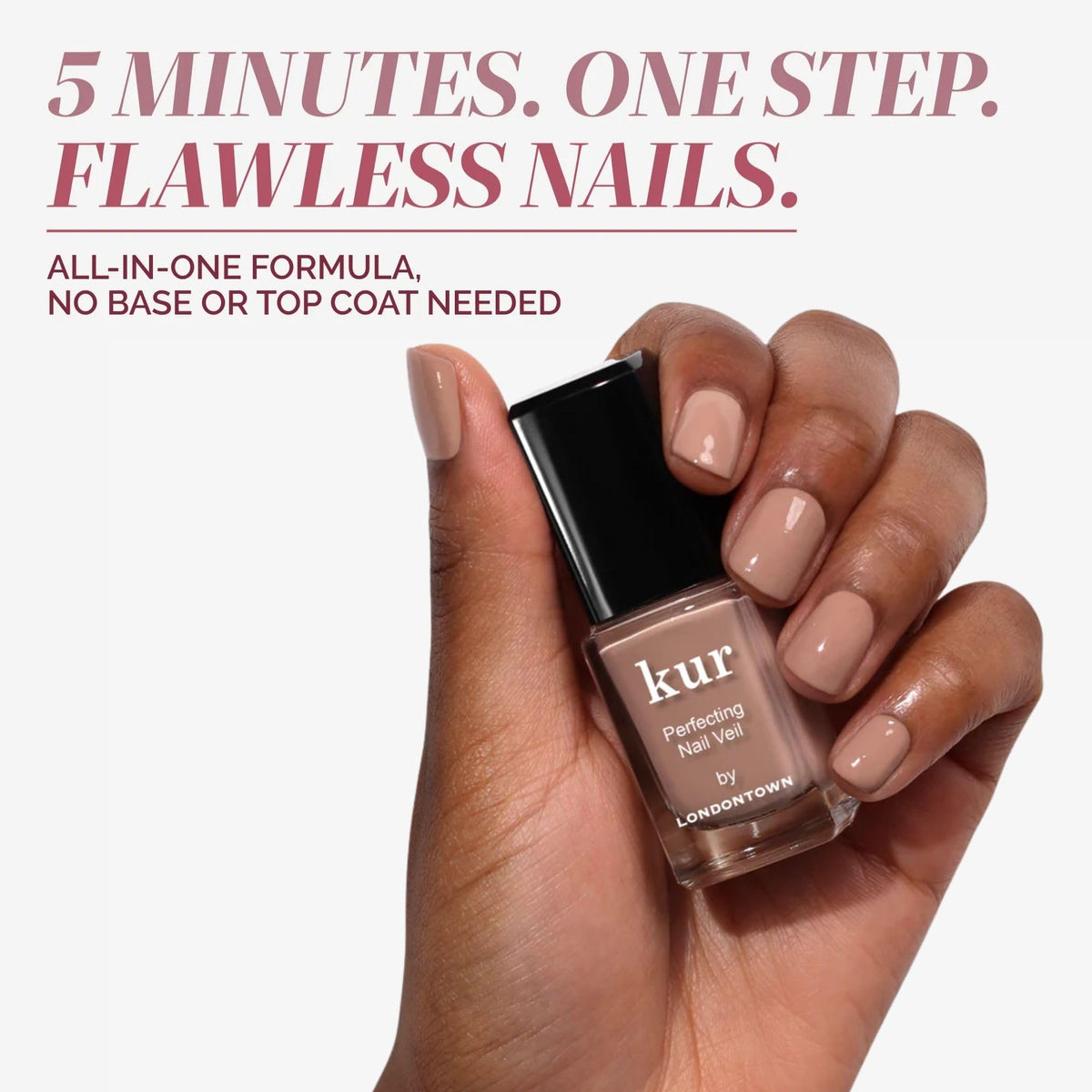 LONDONTOWN kur Perfecting Nail Veil Creamy Latté Tint applied on nails