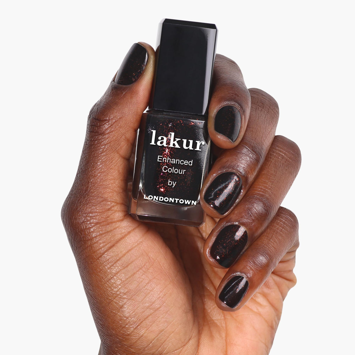 LONDONTOWN lakur Nail Polish bottle showing nude and brown shades