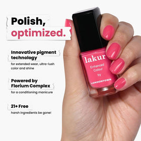 LONDONTOWN lakur Nail Polish Electric Flamingo with floral background