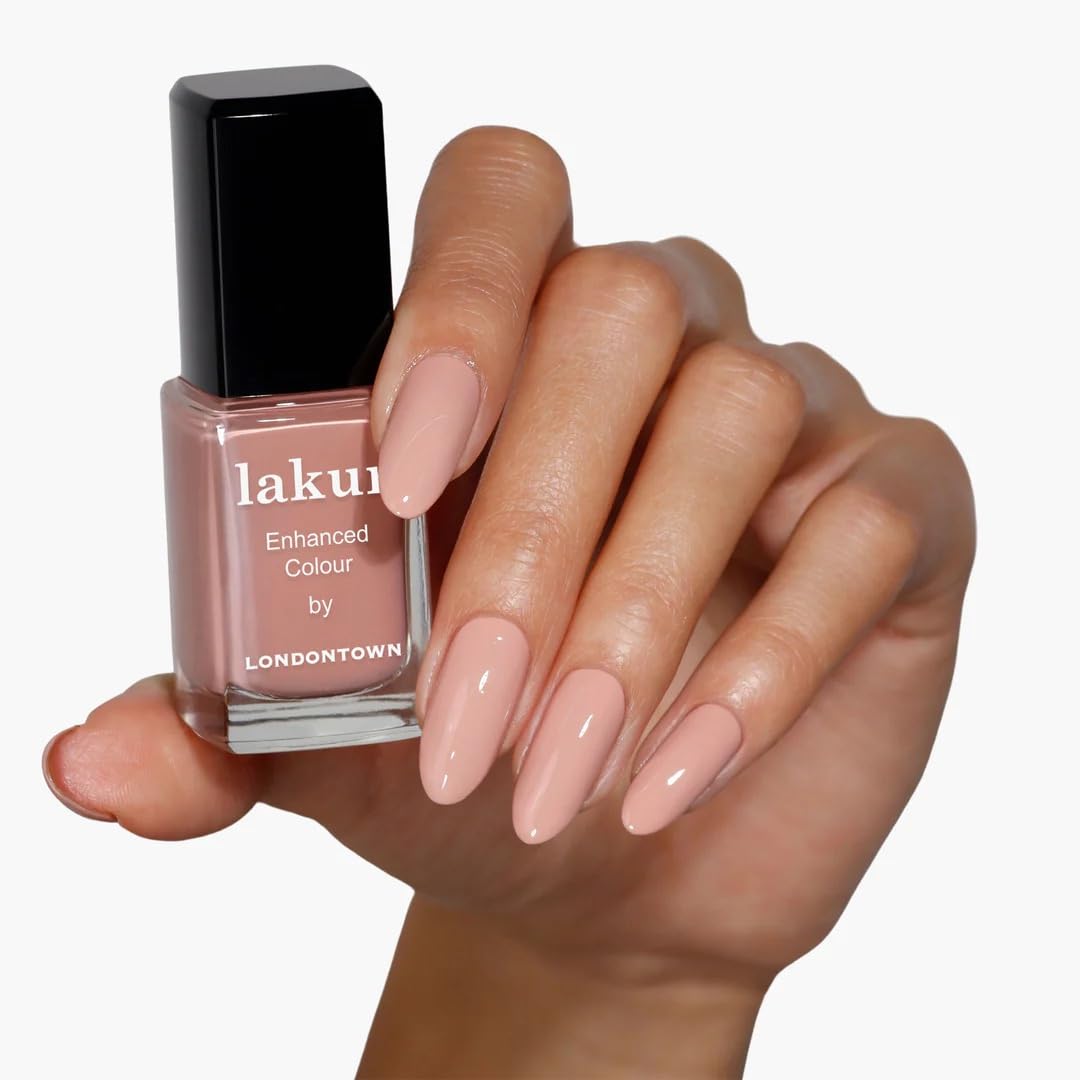LONDONTOWN lakur Nail Polish Rose Latte on a nail art display