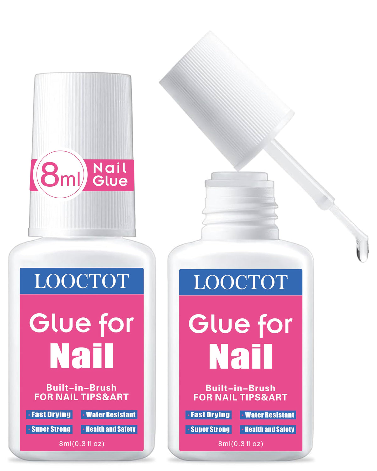 LOOCTOT Super Strong Nail Glue 16ml front view with built-in brush