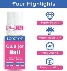 LOOCTOT Super Strong Nail Glue applied on false nails