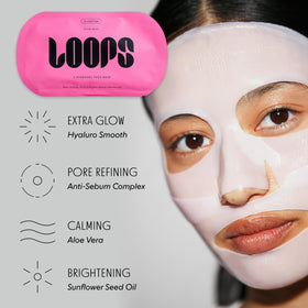 LOOPS Glow Gang Face Mask Set on a bathroom counter