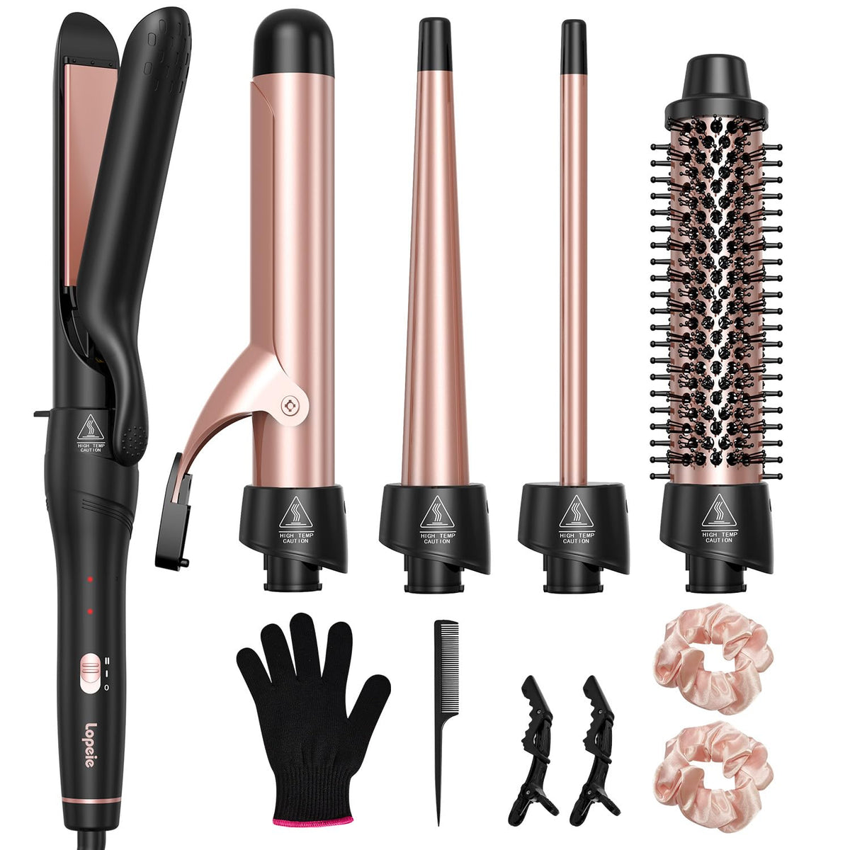 Lopeie 5-in-1 Curling Iron Set with all attachments