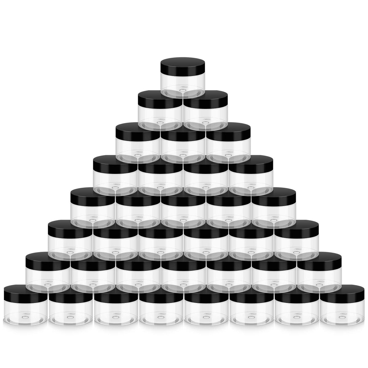 Loretoy 36 Pack 4 OZ clear plastic jars with lids, front view