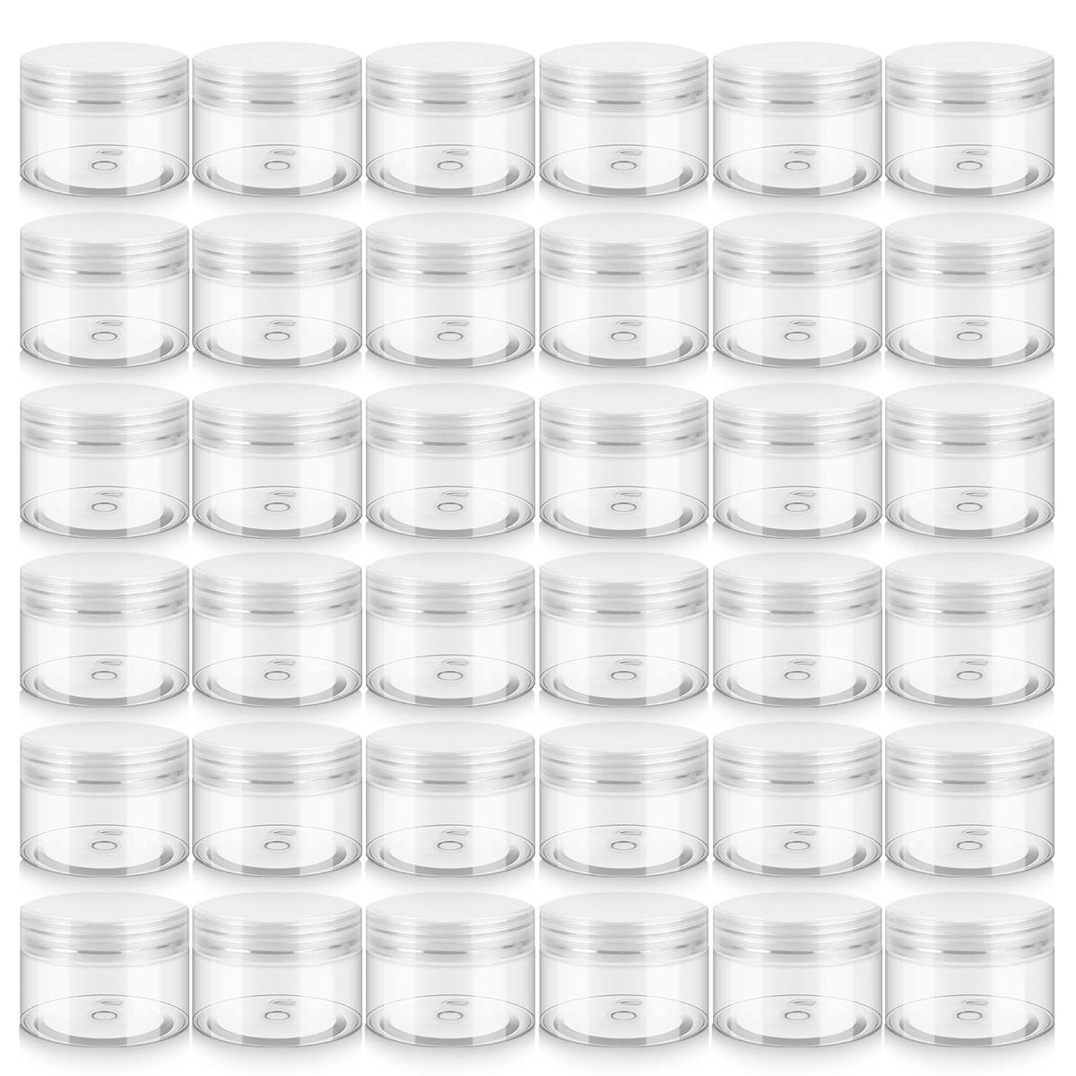 Loretoy 36 Pack 4 OZ Plastic Jars with lids, front view