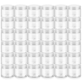Loretoy 36 pack 6 OZ plastic jars with lids front view