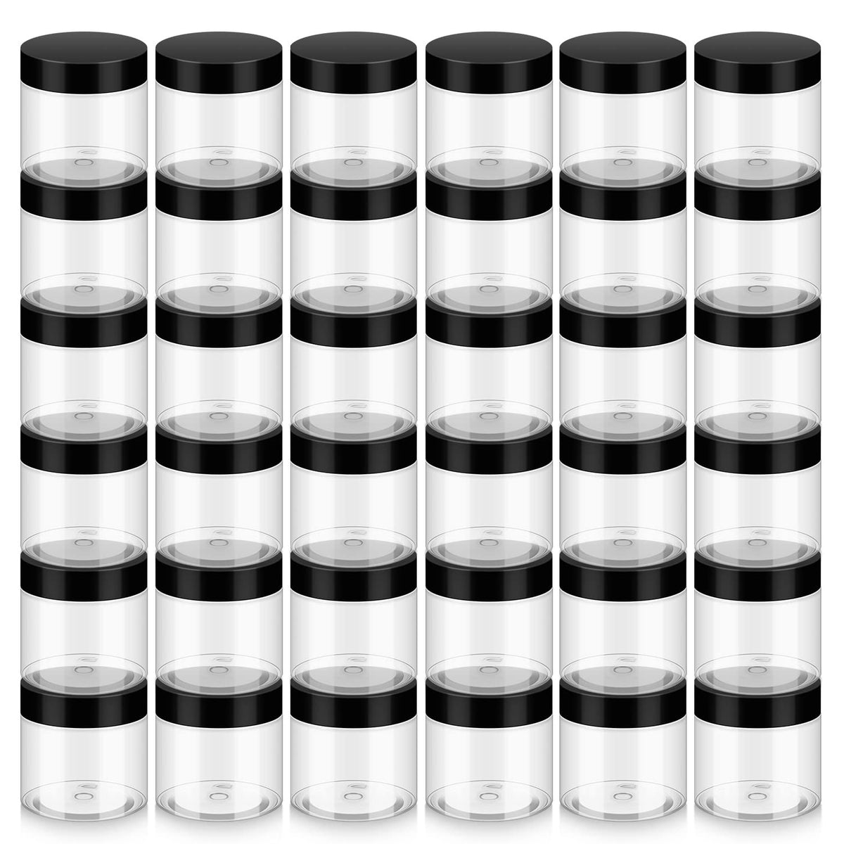 Loretoy 50 pack of 2 OZ clear plastic jars with lids