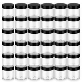 Loretoy 50 pack of 2 OZ clear plastic jars with lids