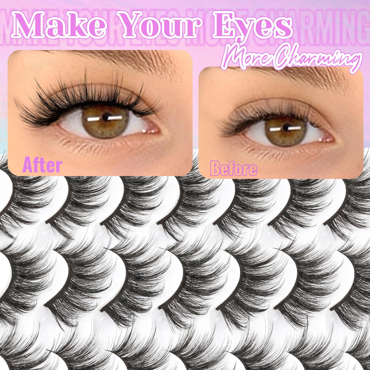 Losha Cat Eye Lashes in use on model's eyes