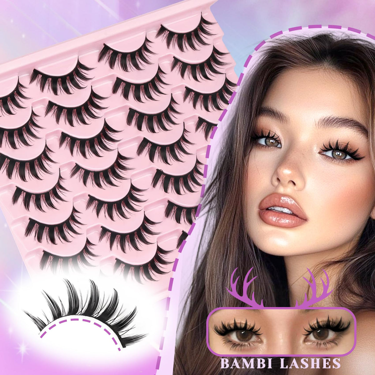 Losha Spiky Manga Lashes worn on model's eyes