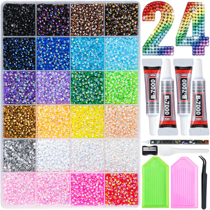 LOTWOW 30000 Pcs Rhinestones Kit front view with assorted colours