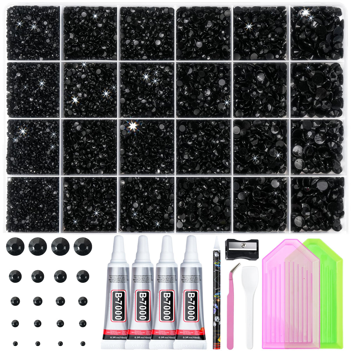 LOTWOW Black Bedazzling Kit with assorted rhinestones front view