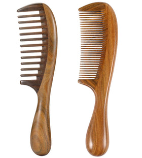 Louise Maelys wooden hair combs front view showing wide and fine tooth designs