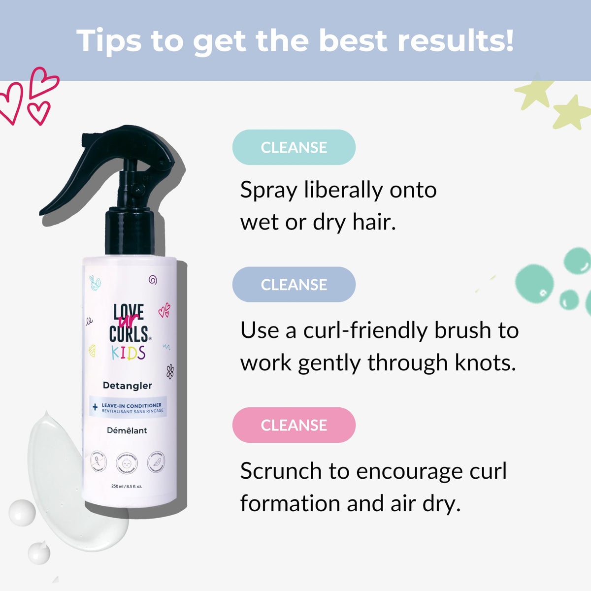 Love Ur Curls Kids Detangler Spray with other hair care products