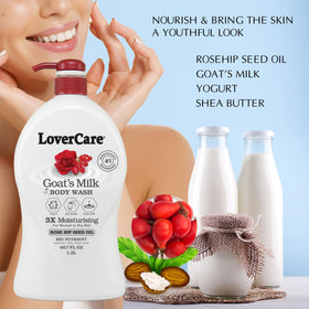 Lover's Care Goat's Milk Body Wash with rose hip seed oil ingredients