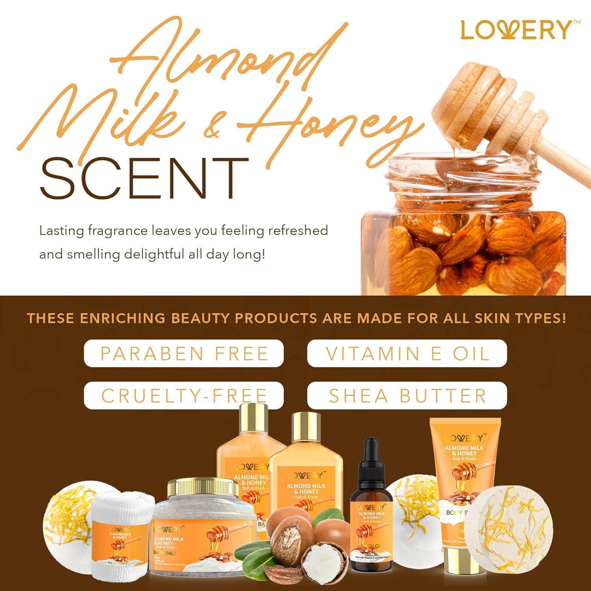 LOVERY Body Scrub and Bath Bombs displayed together