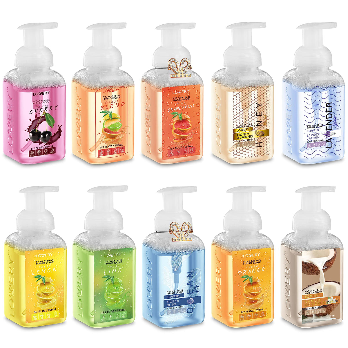 LOVERY Foaming Hand Soap 10 Pack assorted fragrances front view