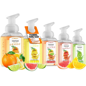 LOVERY Foaming Hand Soap 5-PK front view with dispenser