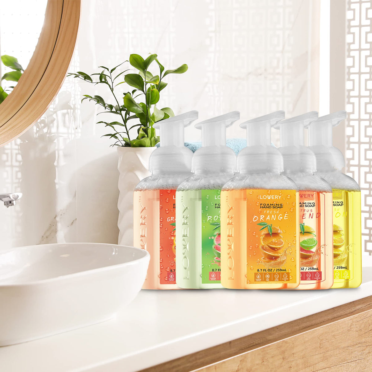 LOVERY Foaming Hand Soap Pink Grapefruit bottle close-up