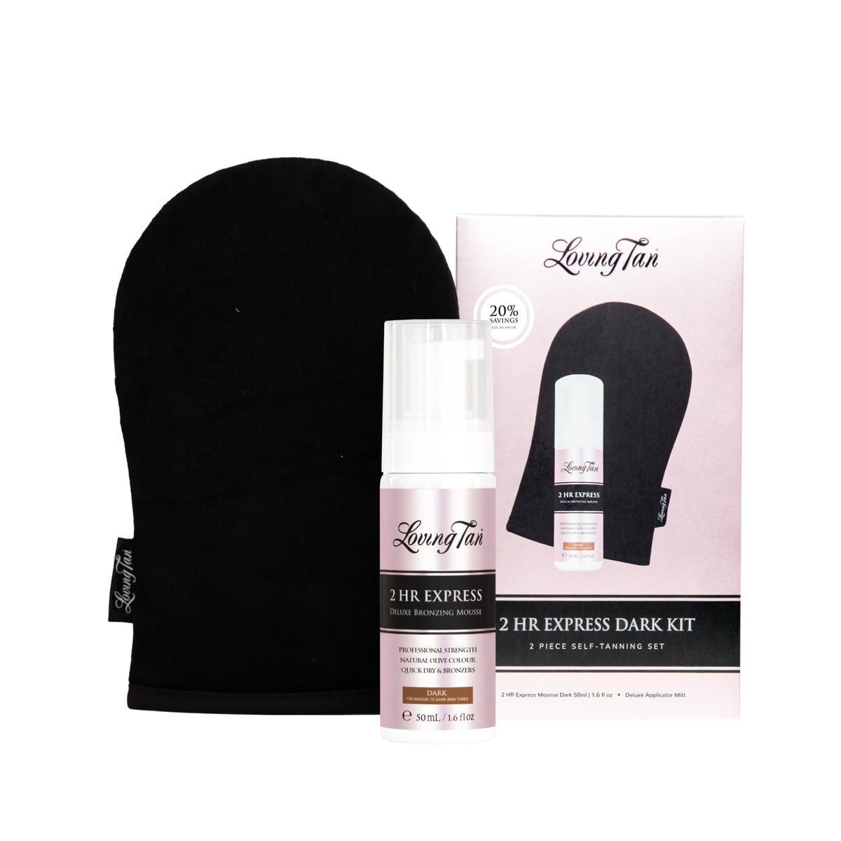 Loving Tan 2 HR Express Self Tanner Mousse Mini Kit Dark front view