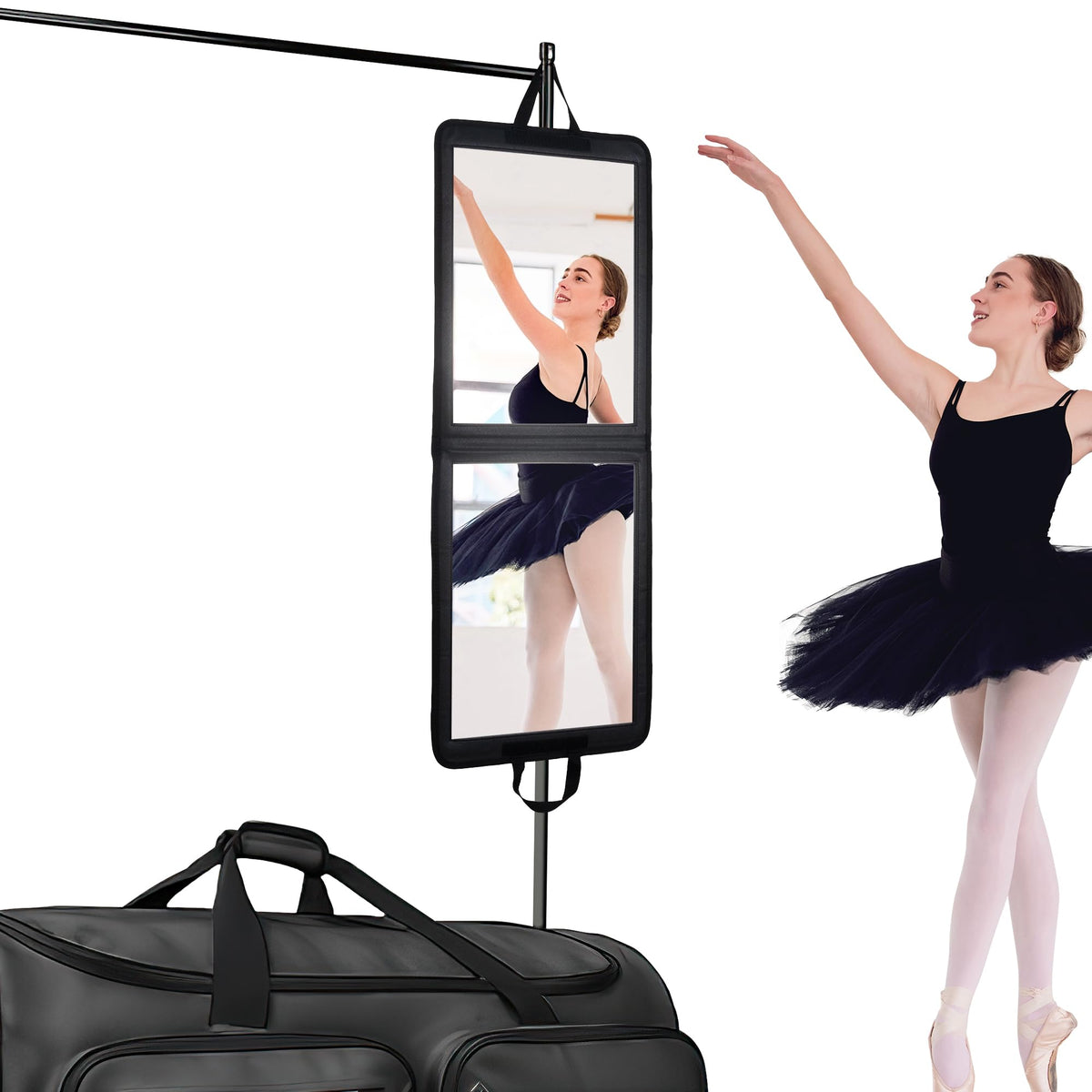 LPHUMEX Foldable Portable Full Length Mirror black front view