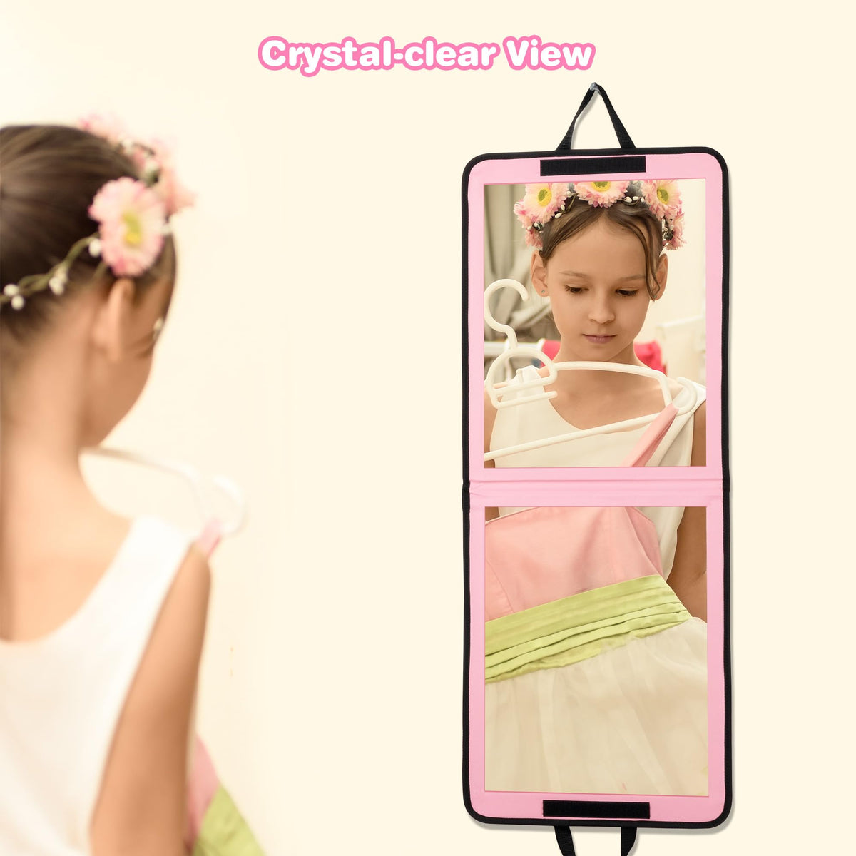 LPHUMEX Portable Pink Dance Mirror folded in half