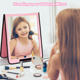 LPHUMEX Portable Pink Dance Mirror hanging on a garment rack
