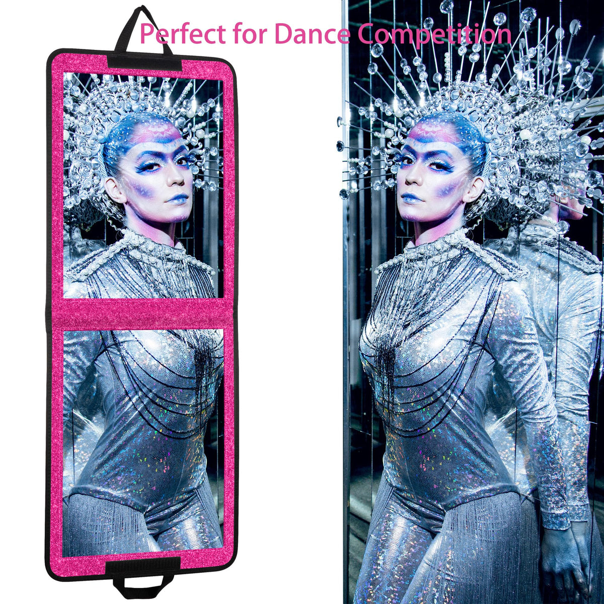 LPHUMEX Sparkle Folding Mirror handle and hoop-loop straps