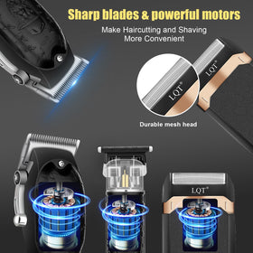 LQT hair clipper set showing metal embossed body design