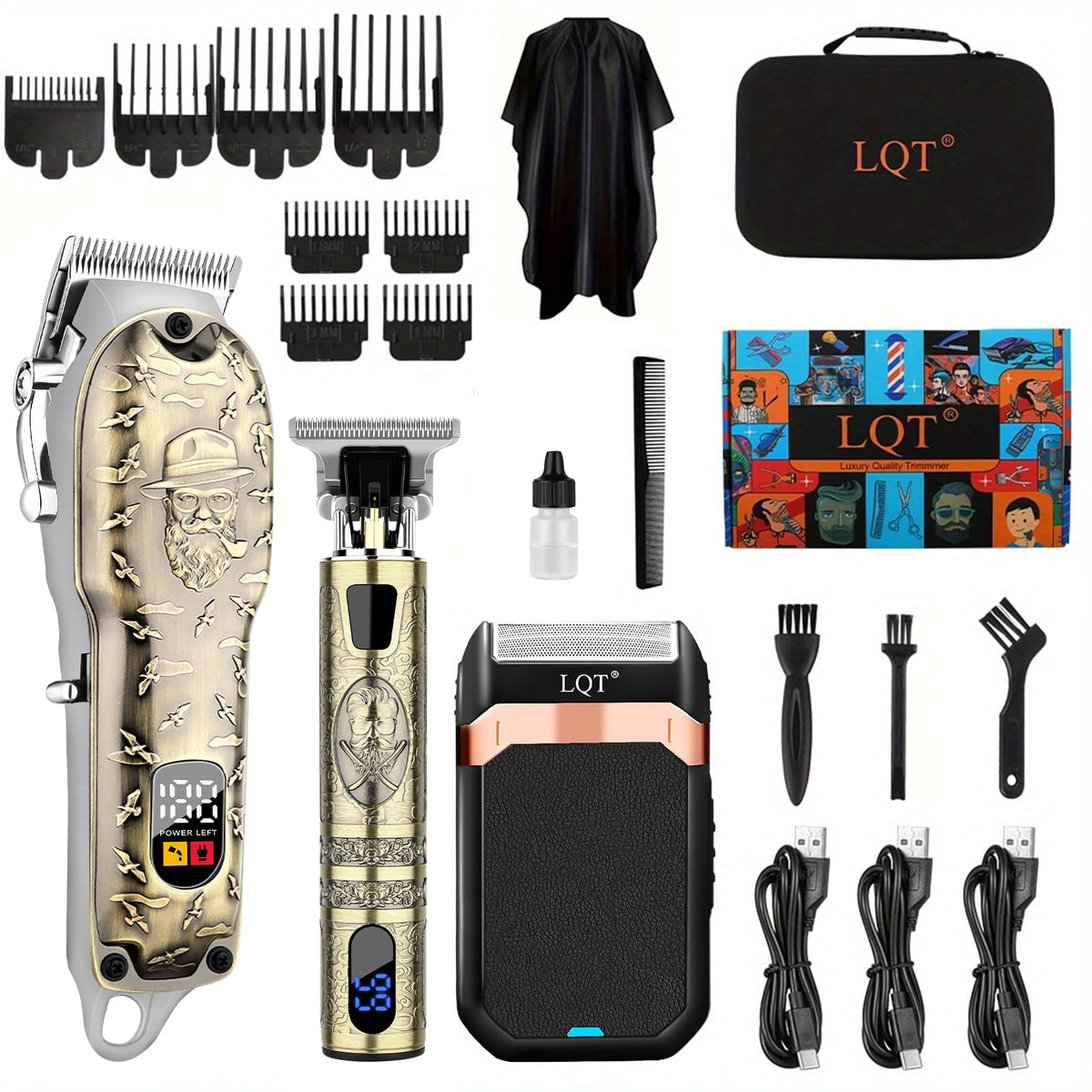 LQT Hair Clippers Set with accessories and guide combs