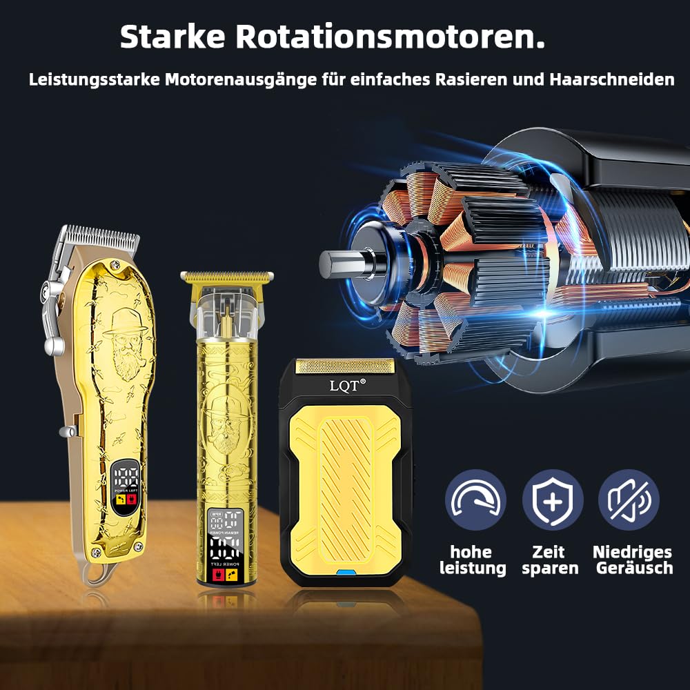 LQT hair clippers with guide combs and accessories