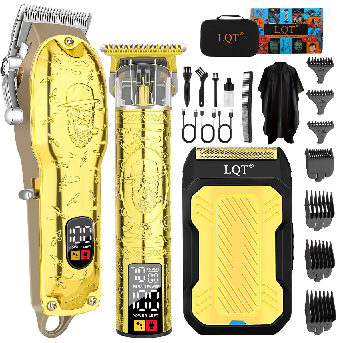 LQT Professional Hair Clipper Set with gold design