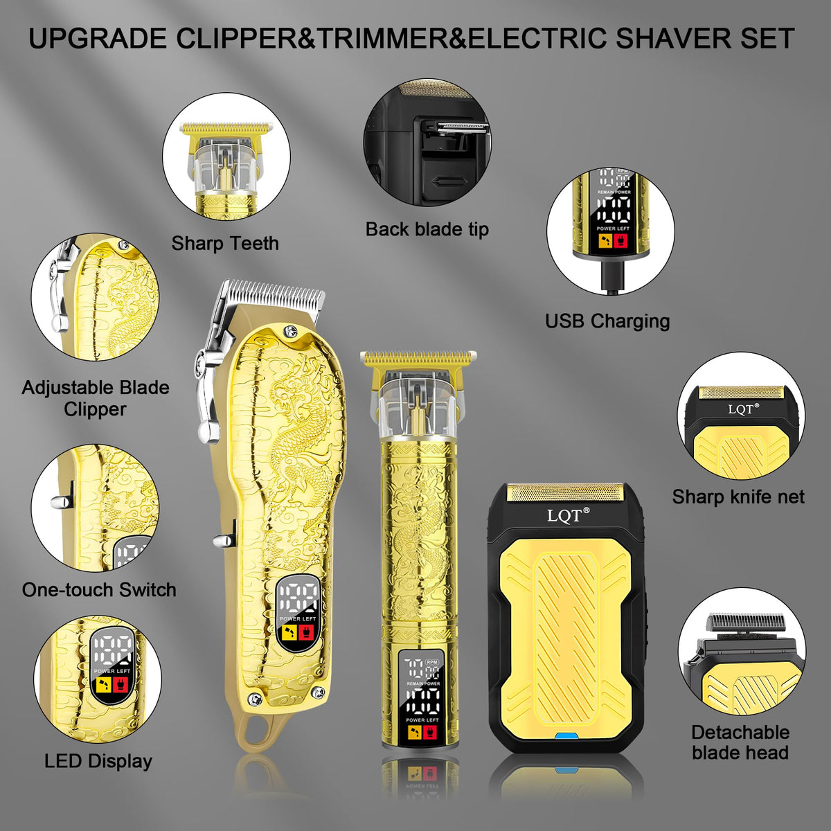 LQT Professional Hair Clippers LED display showing battery level
