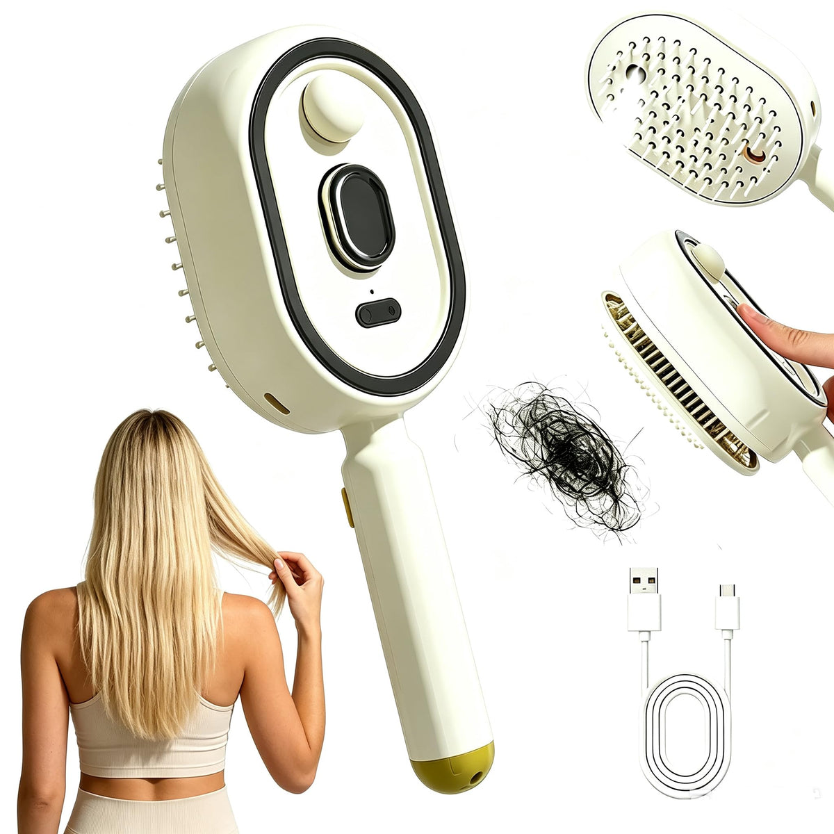LSKHJT Electric Mist Air Cushion Massage Brush front view in beige