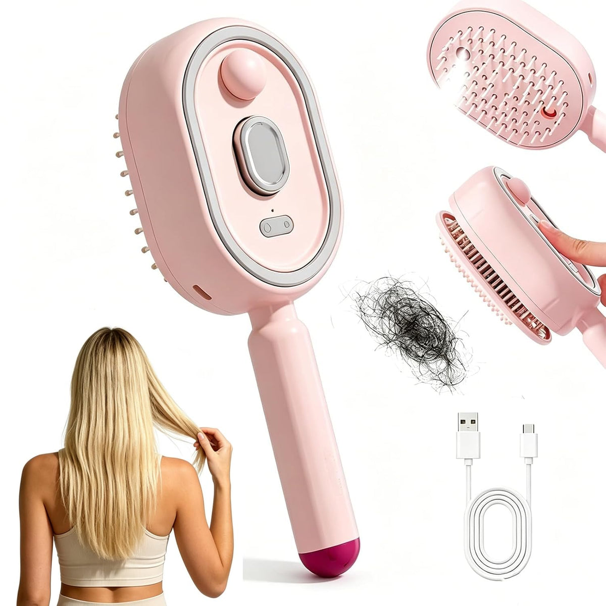 LSKHJT Electric Mist Air Cushion Massage Brush front view in pink