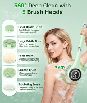 LUBEJR Electric Body Brush with 5 brush heads displayed