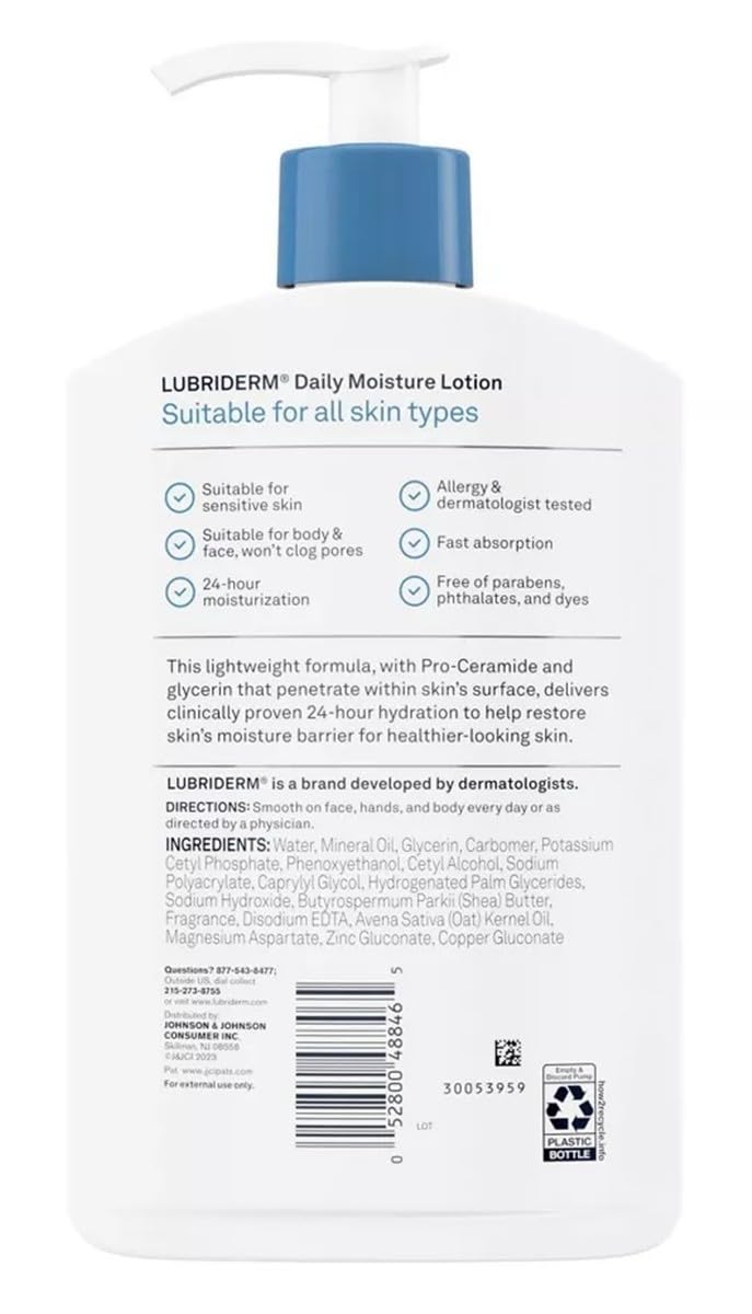 Lubriderm Daily Moisture Lotion bottle with label details
