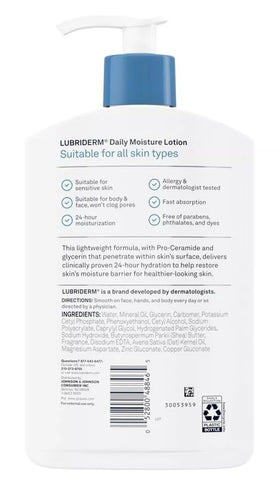 Lubriderm Daily Moisture Lotion bottle with label details