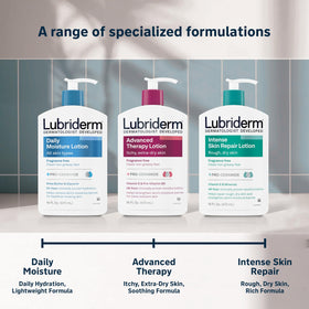 Lubriderm lotion on a bathroom counter