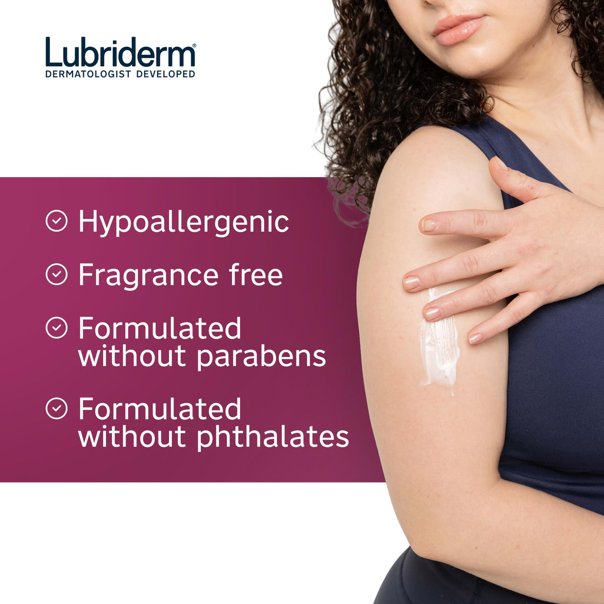 Lubriderm lotion texture on hand showing smooth application