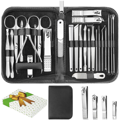 LUCK AROUND 26-Piece Manicure Nail Clipper Set in silver case