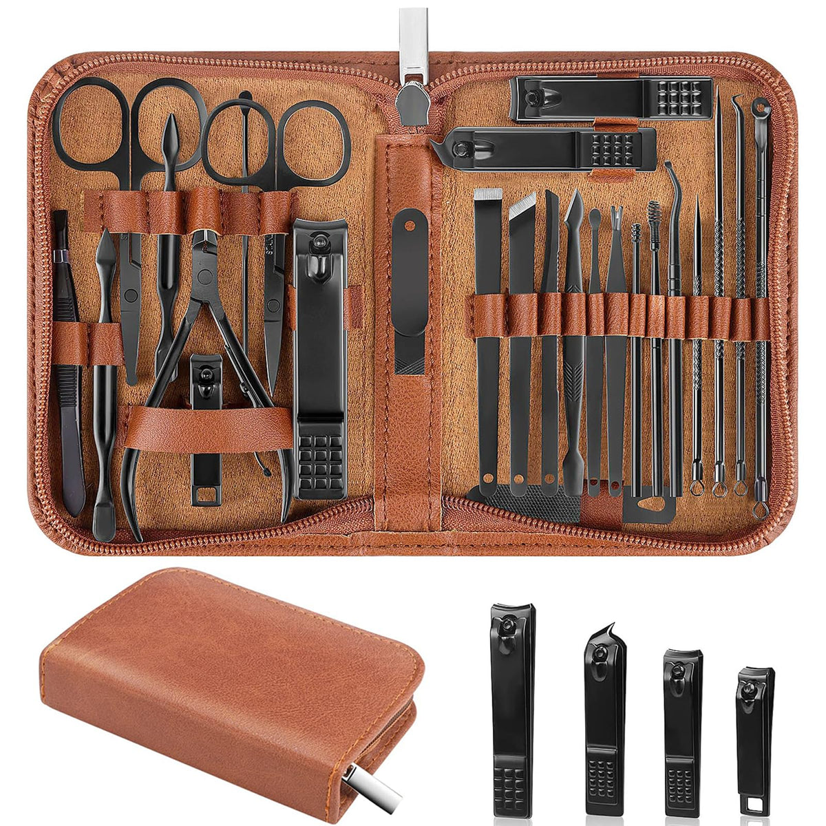 LUCK AROUND 26Pcs Manicure Set brown case front view