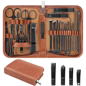 LUCK AROUND 26Pcs Manicure Set brown case front view
