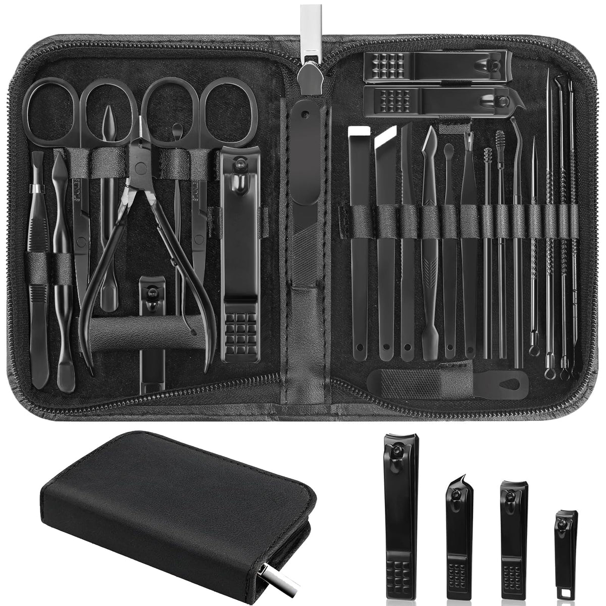LUCK AROUND 26Pcs Manicure Set in black leather case