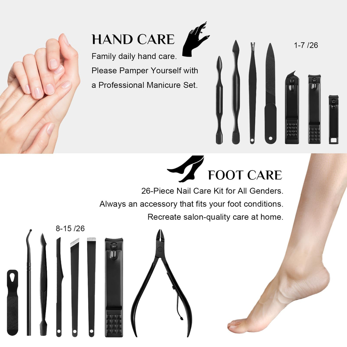 LUCK AROUND 26Pcs Manicure Set tools layout