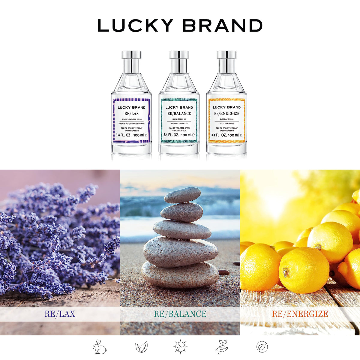 Lucky Brand Lucky You Vibes Re/Lax 3.4oz EDT bottle cap close-up